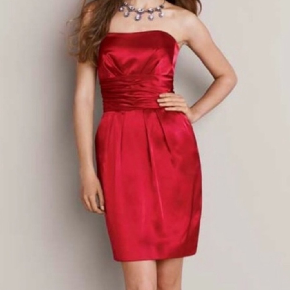 Ruby Red Satin Strapless Dress